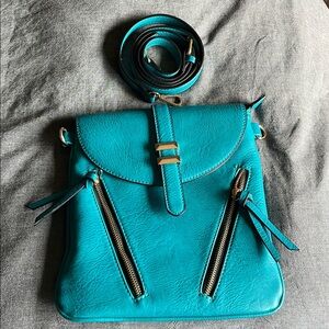 Teal Crossbody Bag with Zipper Accents